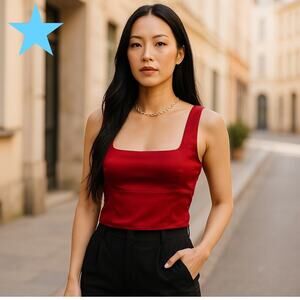Aritzia Wilfred Sz L Satin Shine Bustier Crop Tank Top Ruby Red